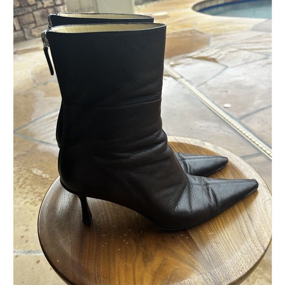 Gucci Brown Leather Ankle Boots Size US 7.5 7 1/2 Zipper Pointed Toe KB - Picture 1 of 7